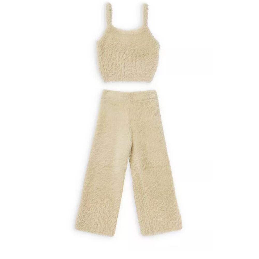 Rylee + Cru Girls Cream Fuzzy Knit Lounge Set Size 2-3 Y